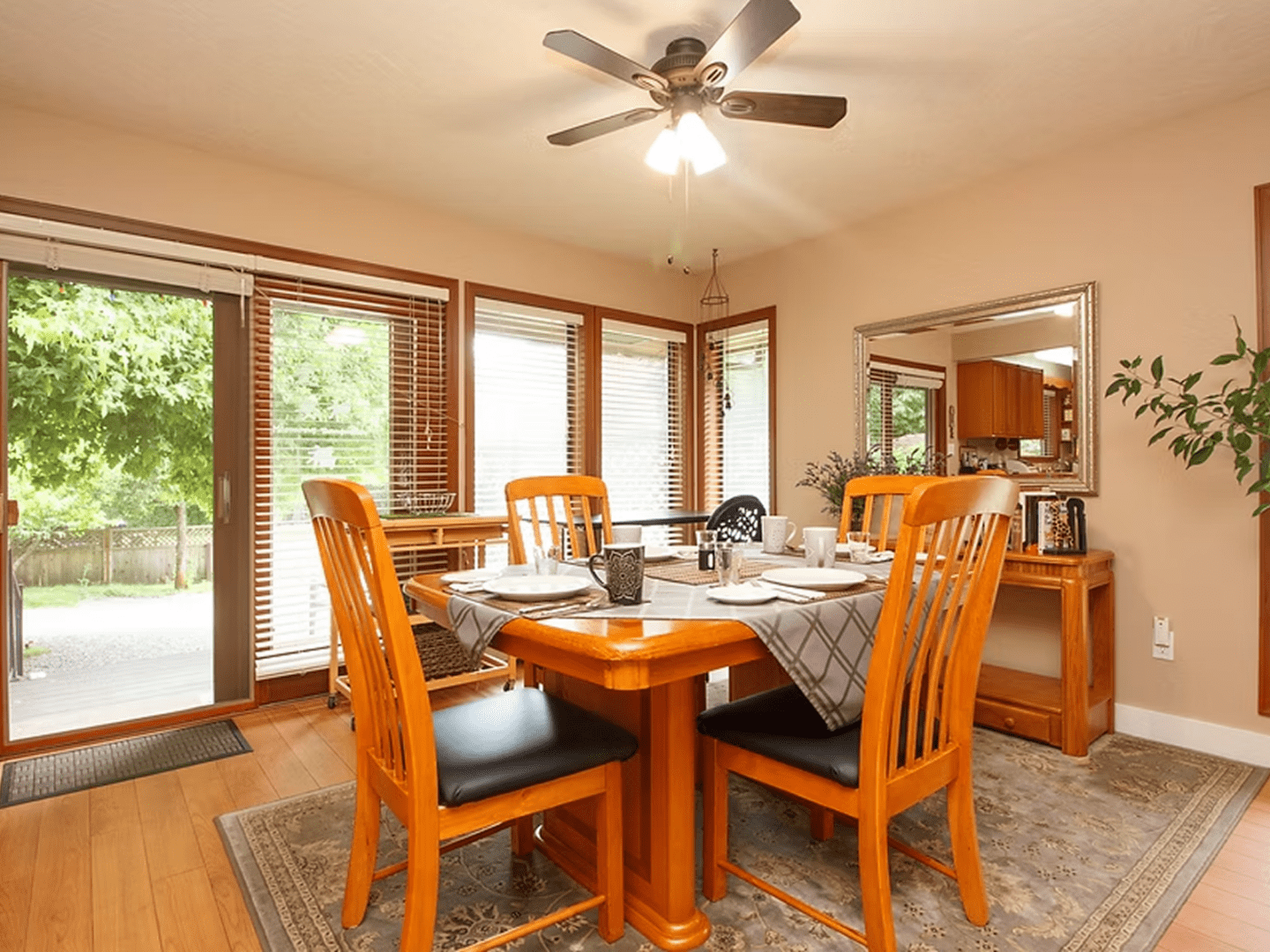 Cozy dining area with table and chairs