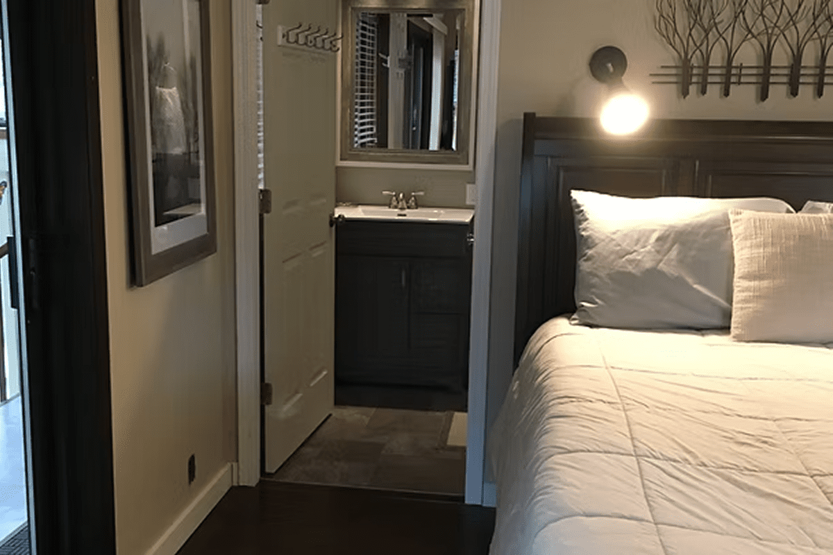 Modern bedroom and bathroom view