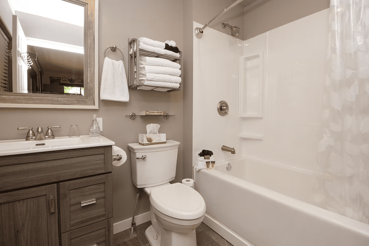 Modern bathroom with shower and vanity