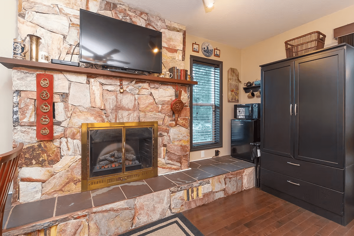 Cozy living room corner with fireplace