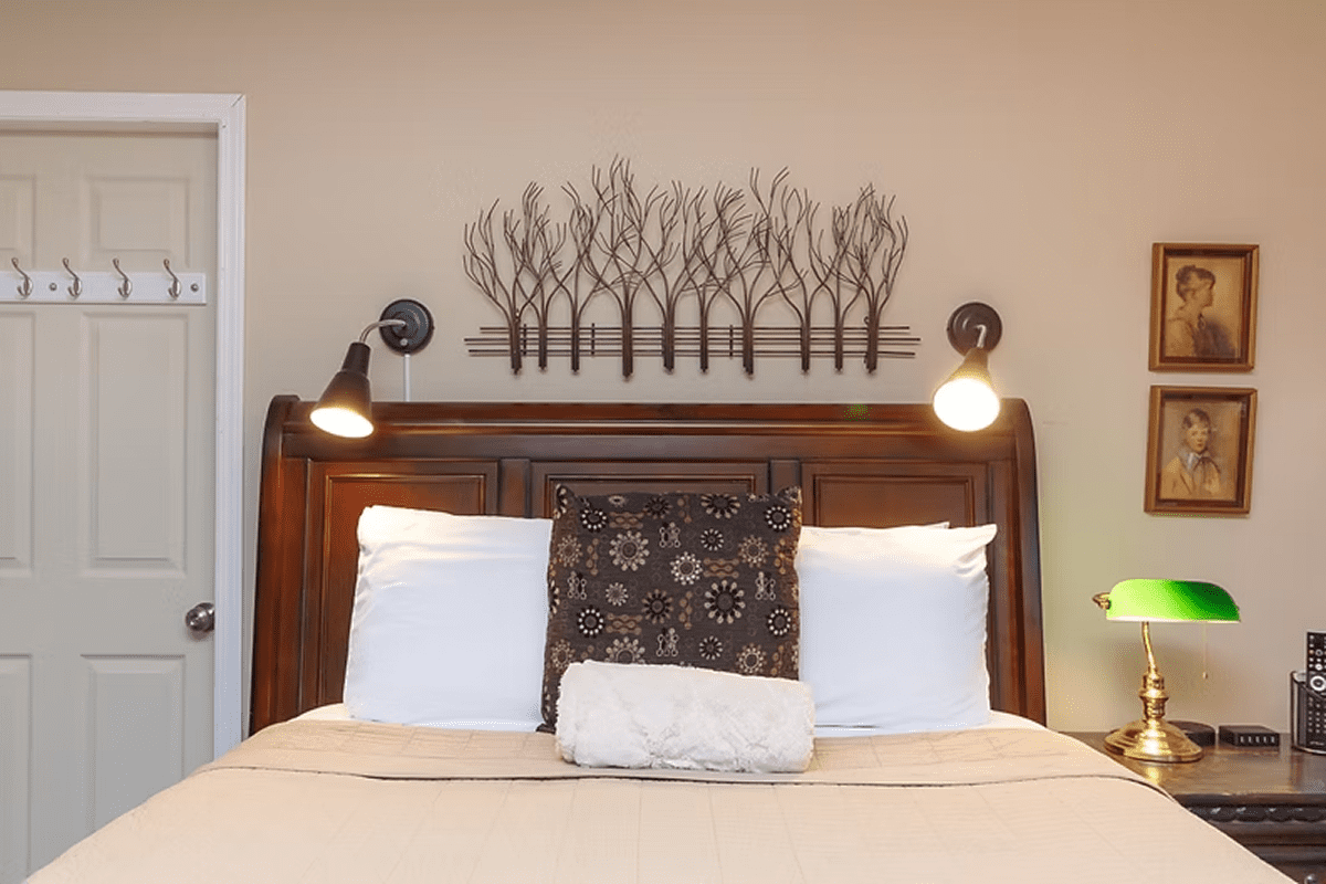 Cozy bedroom with decorative headboard