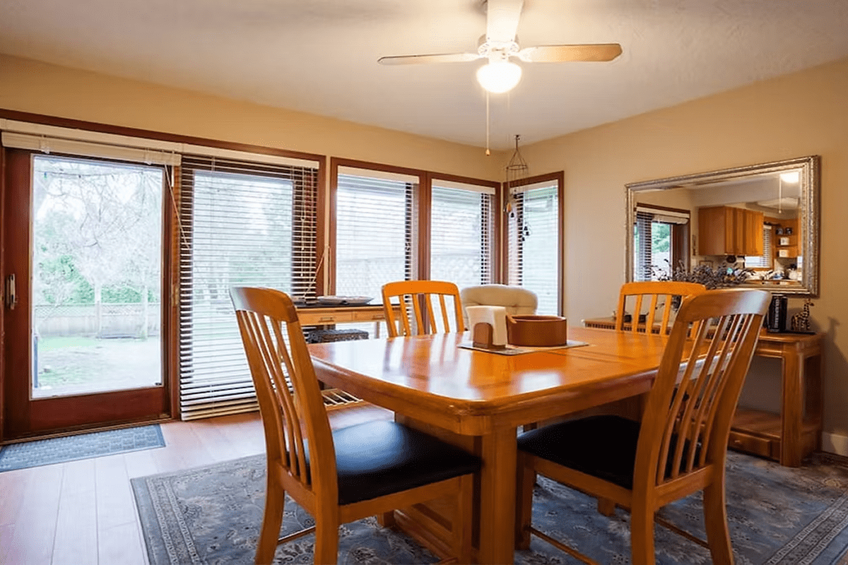 Dining room with wooden table and chairs
